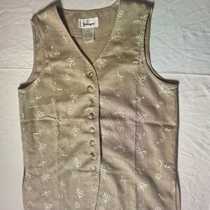 Embroidered Tan Button-Up Women's Top